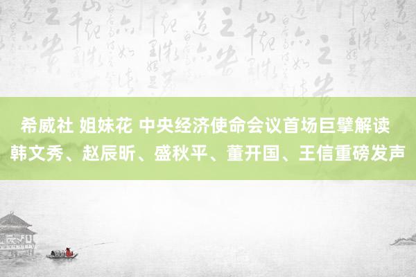 希威社 姐妹花 中央经济使命会议首场巨擘解读 韩文秀、赵辰昕、盛秋平、董开国、王信重磅发声