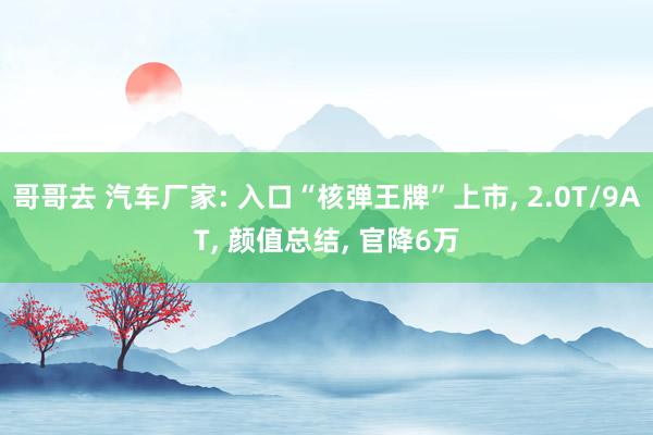 哥哥去 汽车厂家: 入口“核弹王牌”上市， 2.0T/9AT， 颜值总结， 官降6万