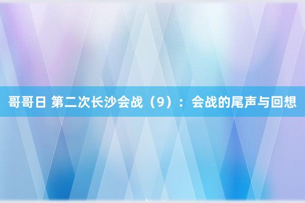 哥哥日 第二次长沙会战（9）：会战的尾声与回想